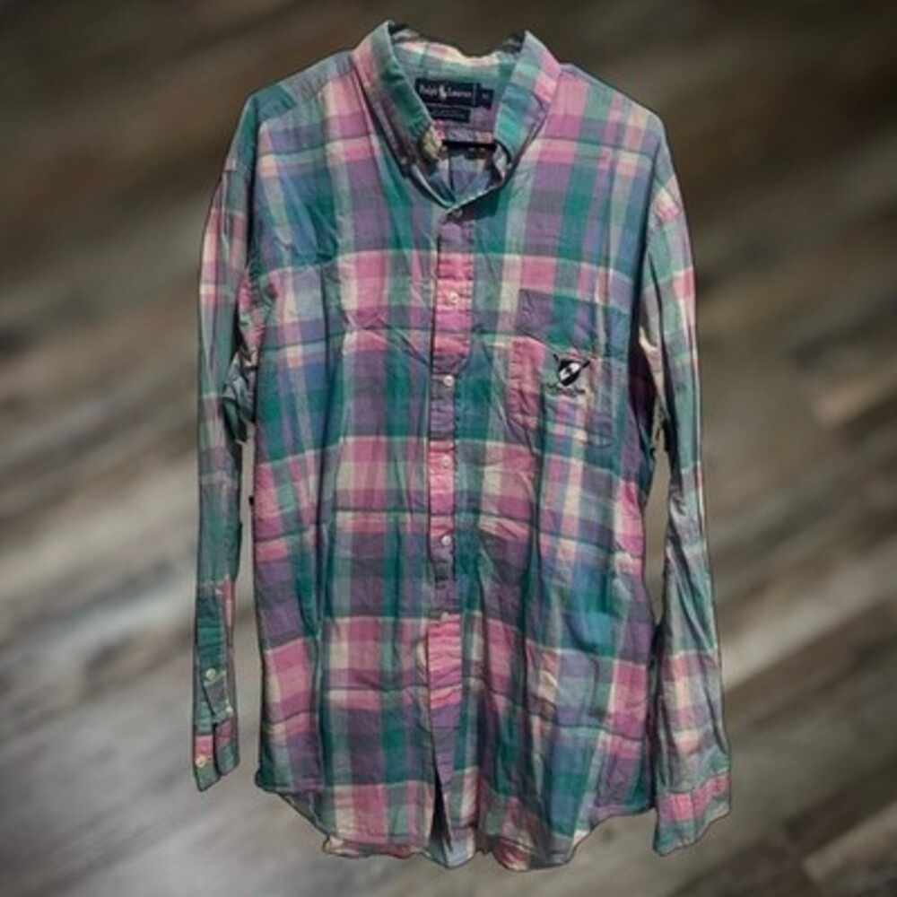 Ralph Lauren Men's Long Sleeve Plaid Button-Down XL Polo Oxford Dress Shirt
